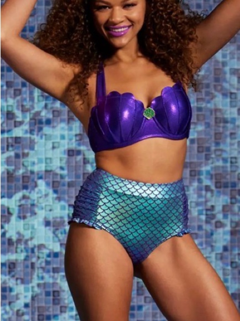 Disney The Little Mermaid Purple Shell Bikini Top Scaled Metallic Bottoms Medium